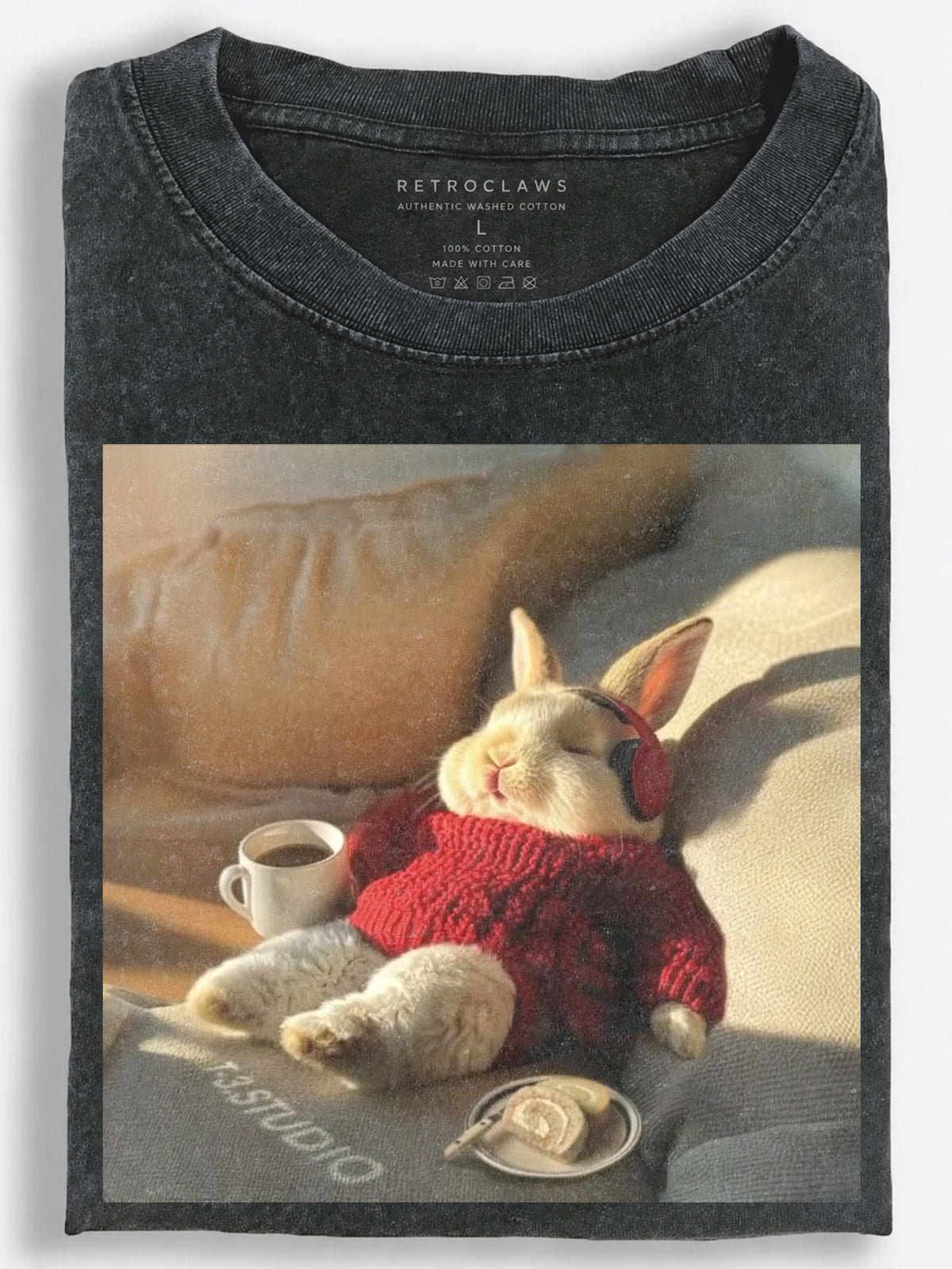 Rabbit Cozy Coffee Break Vintage Washed T-Shirt