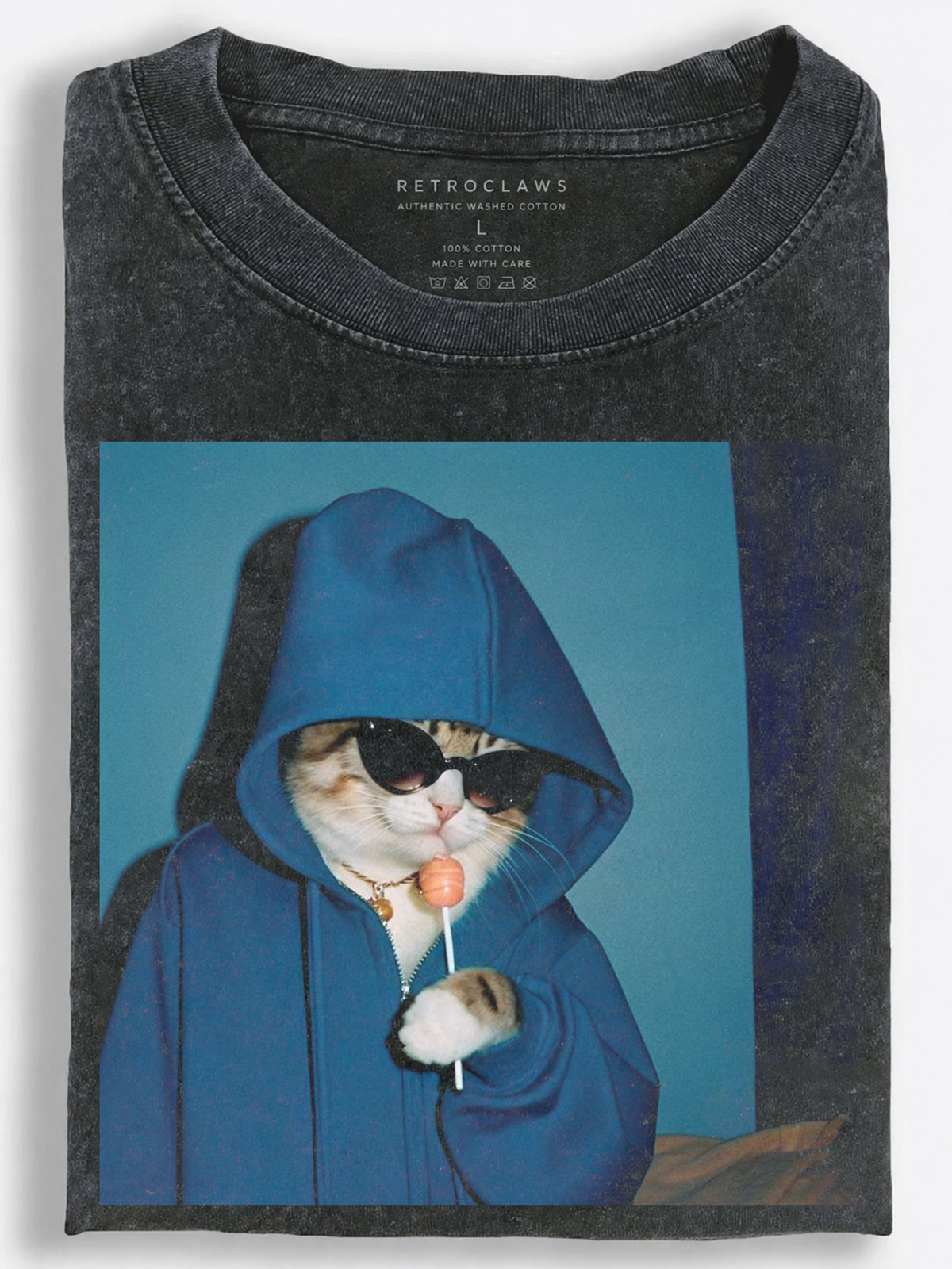 Cat Hoodie and Lollipop Vintage Washed T-Shirt