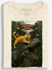 Orange Cat Riding a T-Rex Jurassic Park Movie Parody Vintage Washed T-Shirt