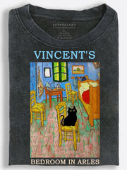 Black Cat in Vincent??£¤s Bedroom in Arles Art Vintage Washed T-Shirt