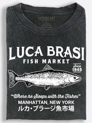 Luca Brasi Fish Market Movie Parody Vintage Washed T-Shirt