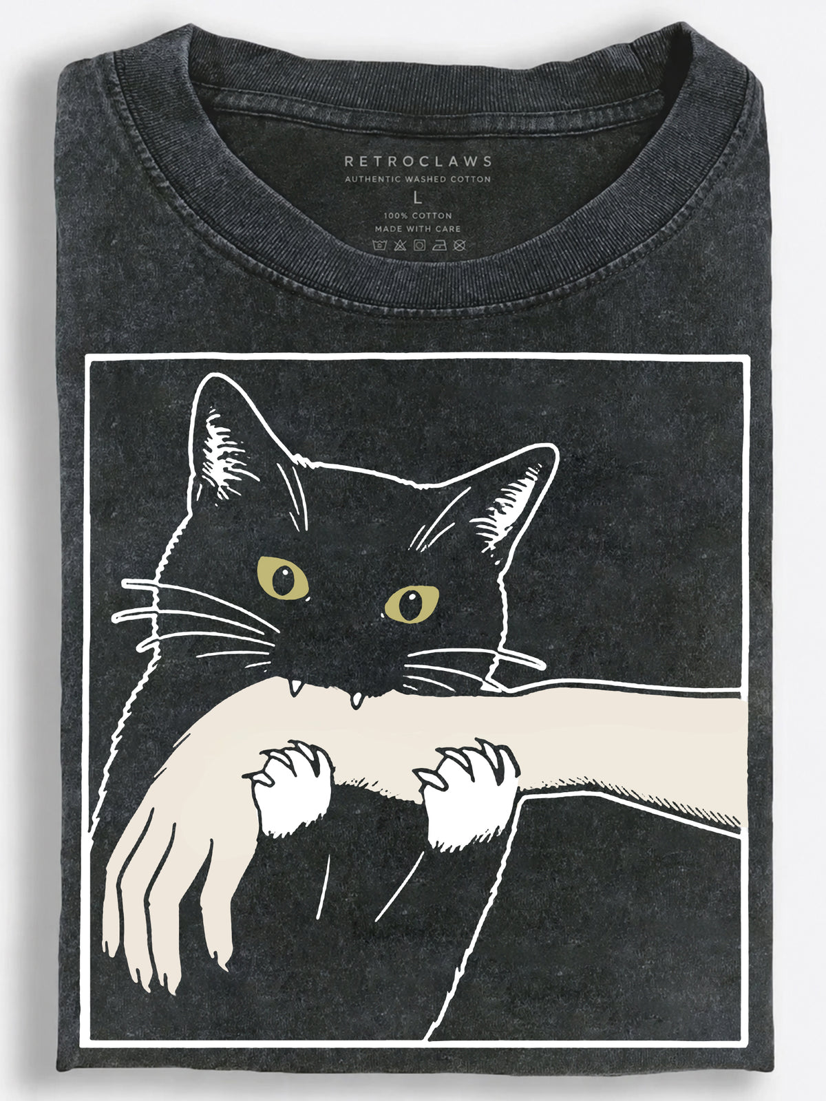 Mischievous Black Cat Biting Its Owner??£¤s Arm Vintage Washed T-Shirt