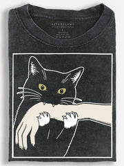 Mischievous Black Cat Biting Its Owner??£¤s Arm Vintage Washed T-Shirt