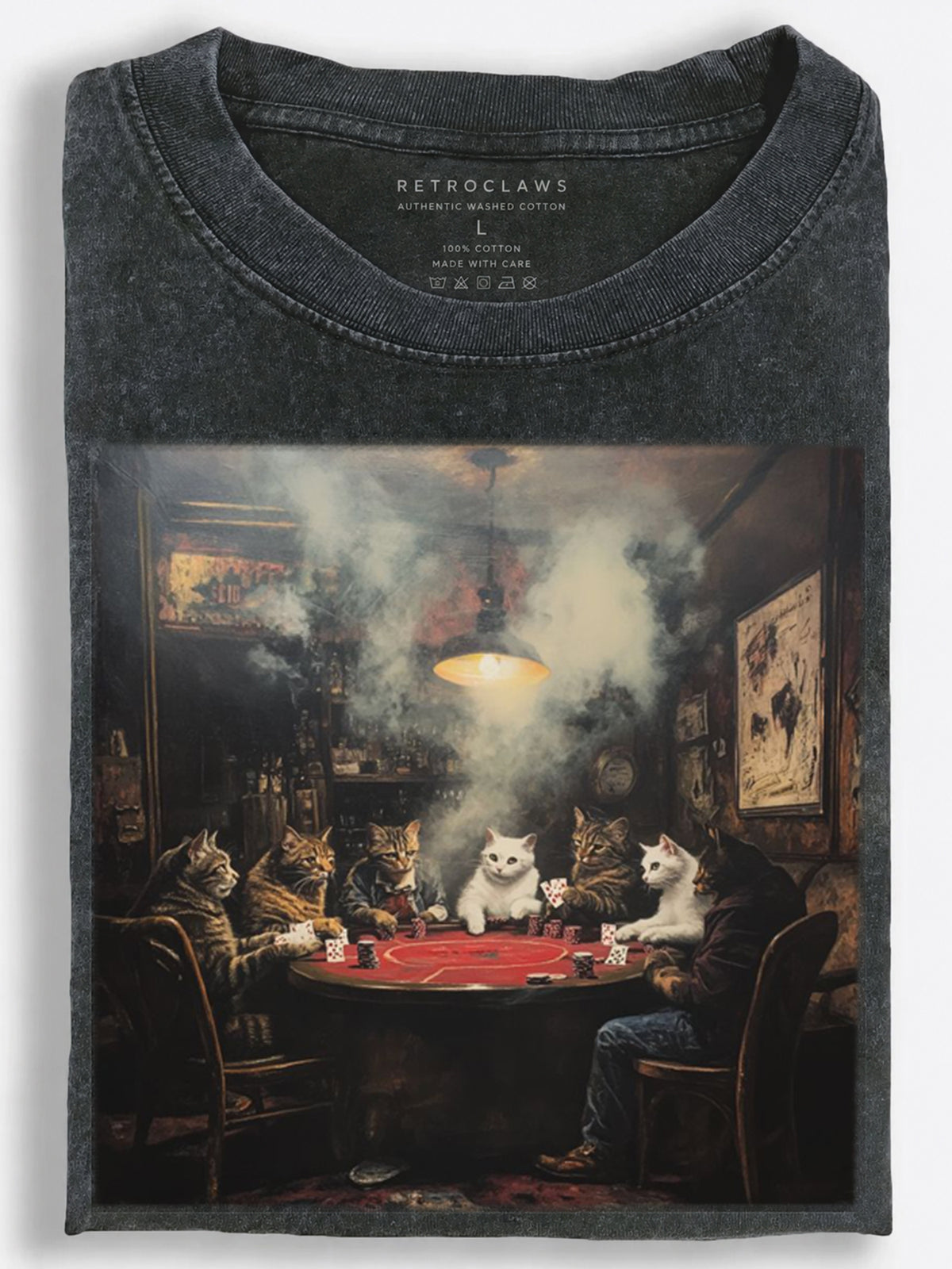 Cats Playing Poker in a Smoky Tavern Vintage Washed T-Shirt
