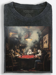 Cats Playing Poker in a Smoky Tavern Vintage Washed T-Shirt