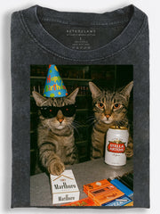 Wild Birthday Party Cats with Beer and Cigarettes Vintage Washed T-Shirt