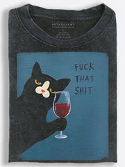 Unbothered Black Cat Drinking Wine Vintage Washed T-Shirt