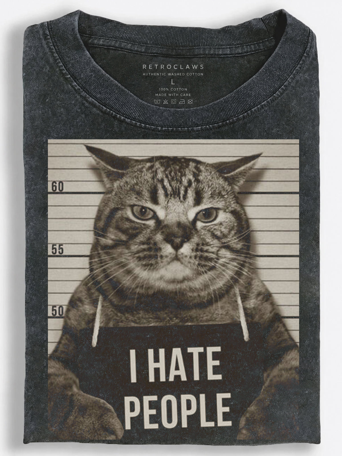 Grumpy Cat Mugshot I Hate People Vintage Washed T-Shirt