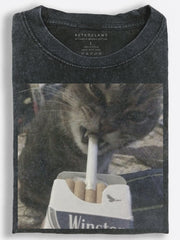 Mischievous Cat Stealing a Cigarette Vintage Washed T-Shirt