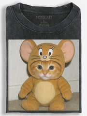 Cute Orange Cat Wearing a Mouse Costume Vintage Washed T-Shirt