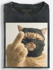 Angry Masked Cat Giving the Middle Finger Vintage Washed T-Shirt