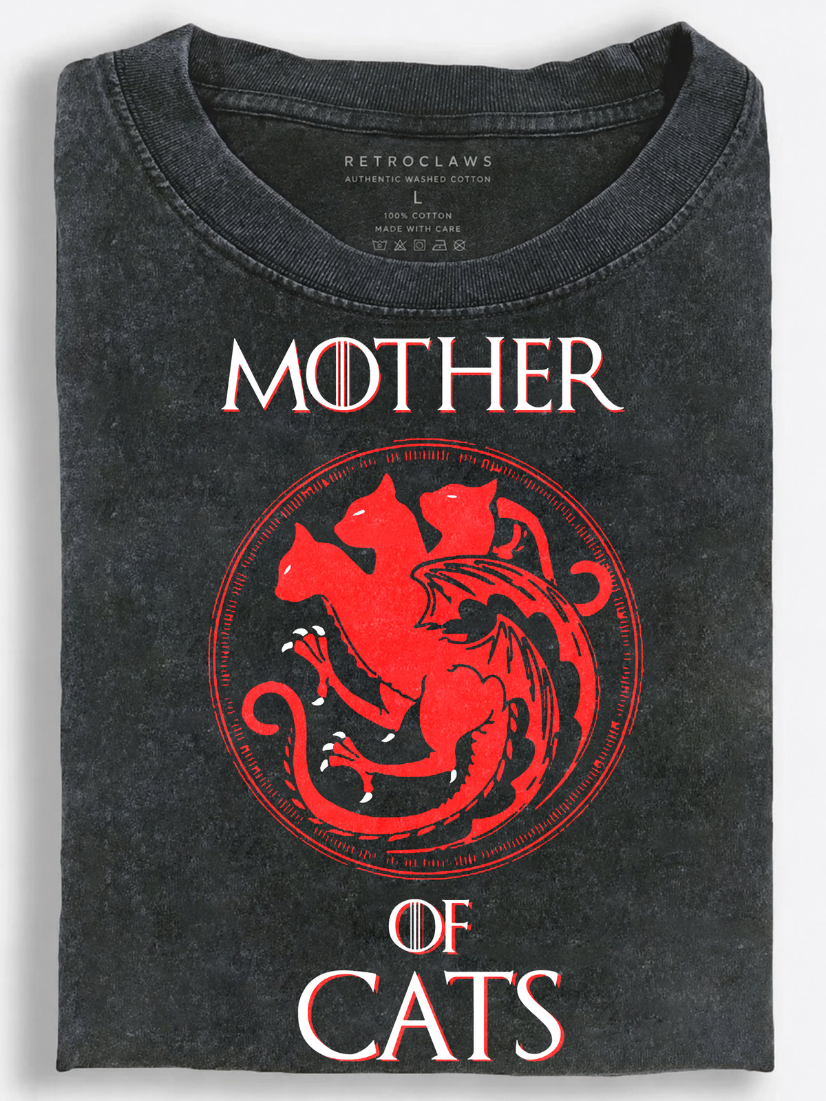 Three-Headed Cat Dragon Mother of Cats Vintage Washed T-Shirt