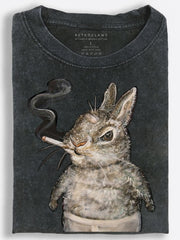 Grumpy Smoking Rabbit Portrait Vintage Washed T-Shirt