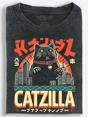 Giant Monster Cat Attacking a City Vintage Washed T-Shirt