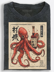 Spicy Octopus Holding a Hot Sauce Bottle Vintage Washed T-Shirt