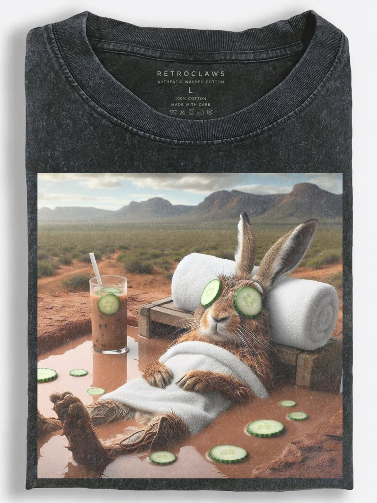 Rabbit Relaxing in an Outdoor Mud Spa Vintage Washed T-Shirt