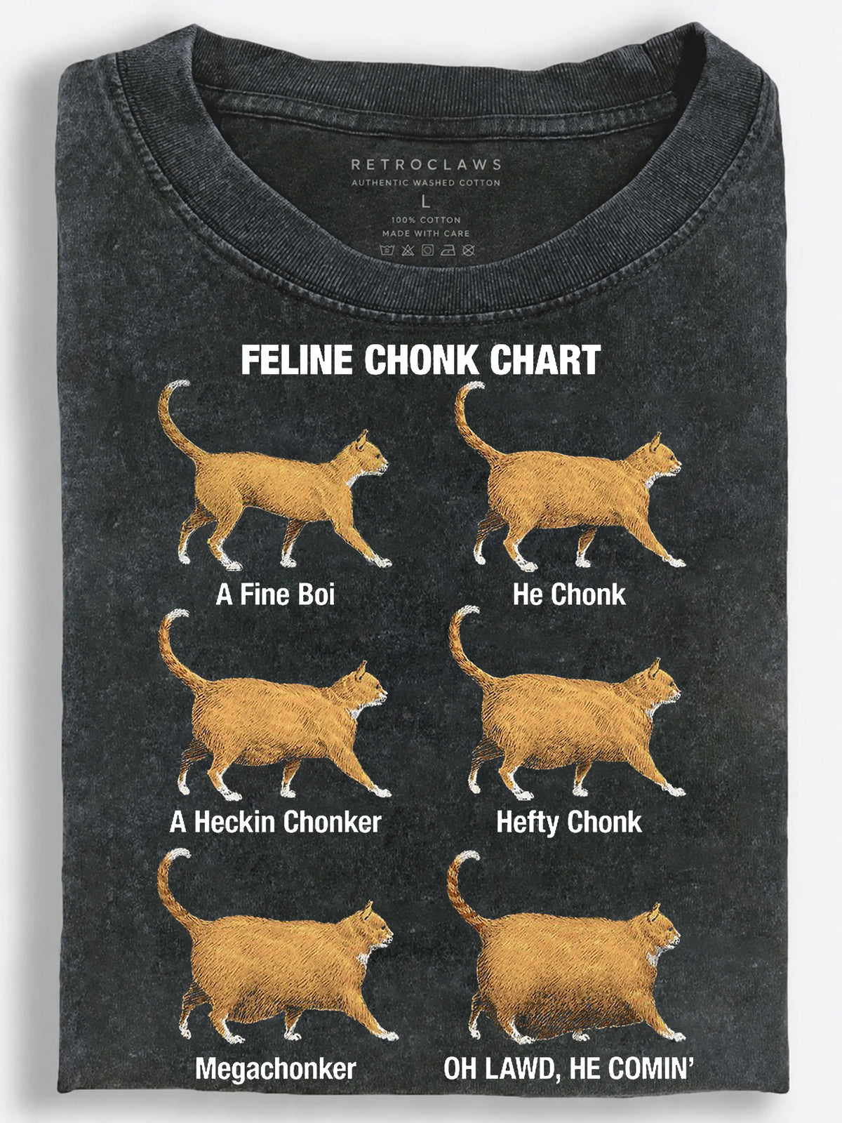 Funny Feline Chonk Size Chart Vintage Washed T-Shirt