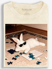 Cool Rabbit Solving a Jigsaw Puzzle Vintage Washed T-Shirt