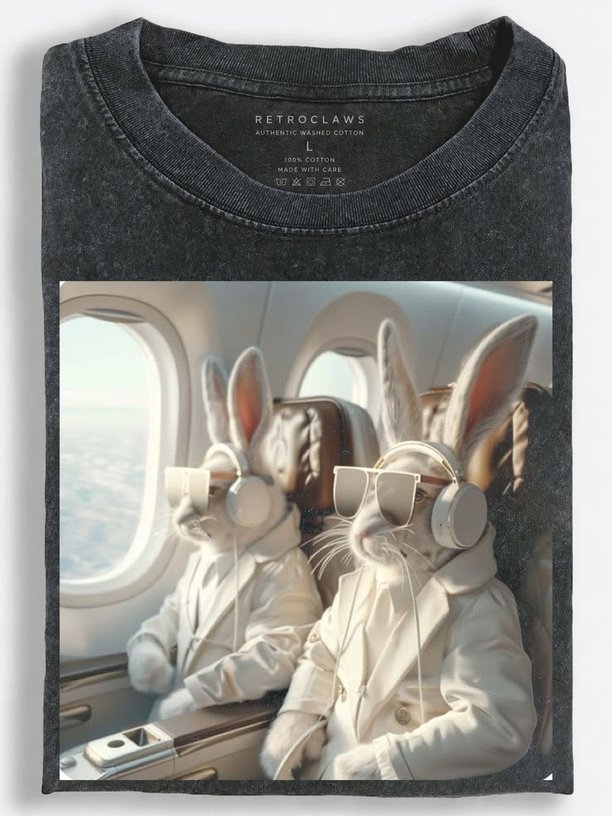 Stylish Rabbits Flying First Class Vintage Washed T-Shirt