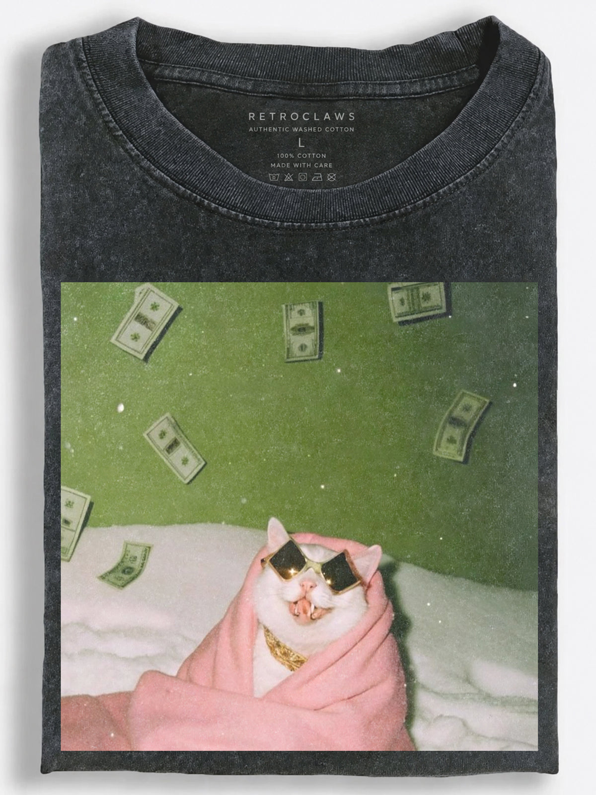 Rich Cat Wrapped in a Pink Blanket Vintage Washed T-Shirt