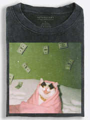 Rich Cat Wrapped in a Pink Blanket Vintage Washed T-Shirt