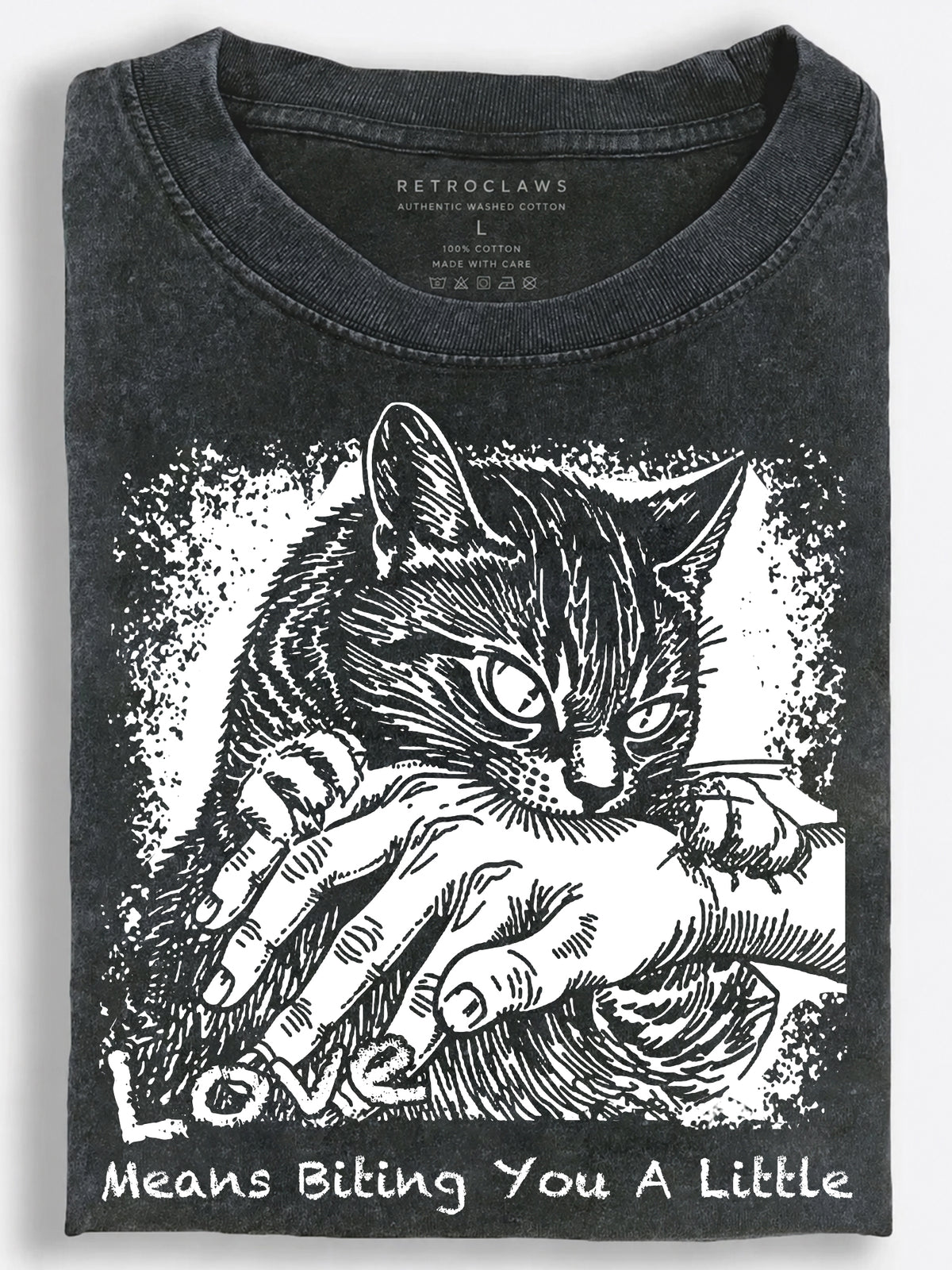 Cat ???Love Means Biting You a Little??¨¤ Vintage Washed T-Shirt