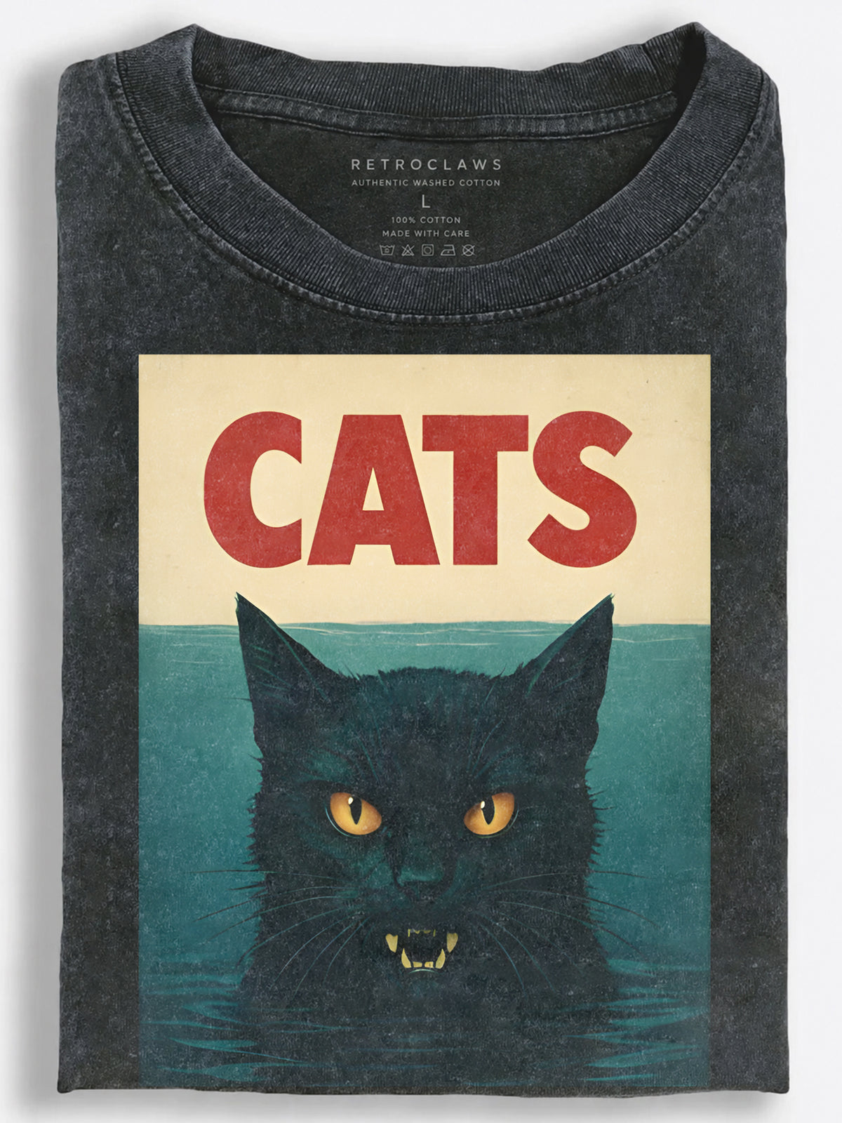 Black Cat Retro Horror Movie Poster Vintage Washed T-Shirt