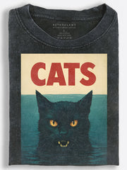 Black Cat Retro Horror Movie Poster Vintage Washed T-Shirt