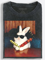 Cool Rabbit Holding Tanghulu Candy Skewers Vintage Washed T-Shirt