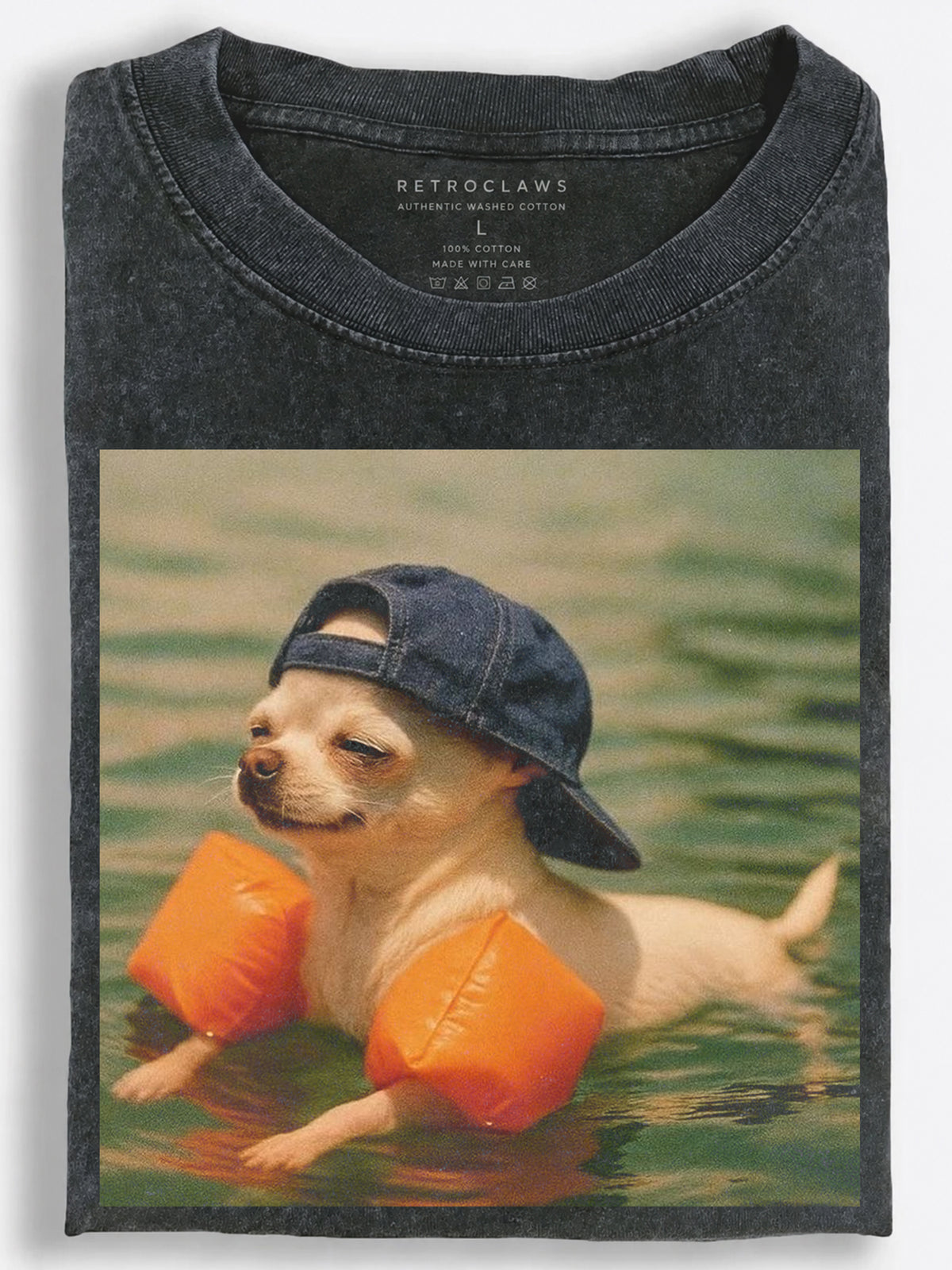 Chihuahua Swimming with Orange Floaties Vintage Washed T-Shirt