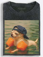 Chihuahua Swimming with Orange Floaties Vintage Washed T-Shirt