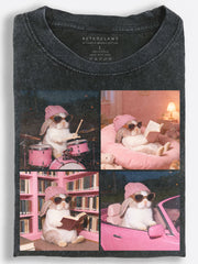 Stylish Rabbit Pink Lifestyle Collage Vintage Washed T-Shirt