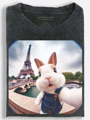 Cute Rabbit Taking a Selfie in Paris Vintage Washed T-Shirt