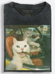 Cool Cats on a Vintage Road Trip Vintage Washed T-Shirt