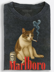 Grumpy Smoking Cat Retro Advertisement Vintage Washed T-Shirt