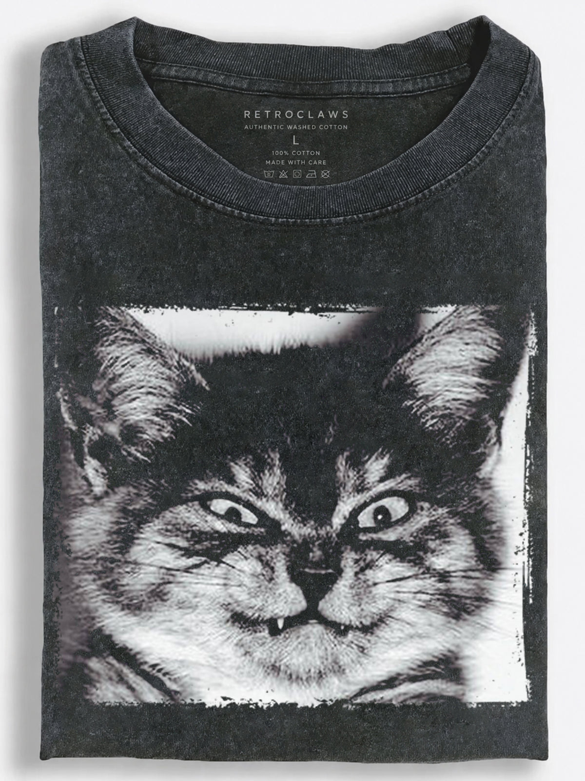 Goofy Cat Close-Up Portrait Vintage Washed T-Shirt
