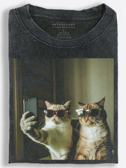 Cool Cats Taking a Sunglasses Selfie Vintage Washed T-Shirt