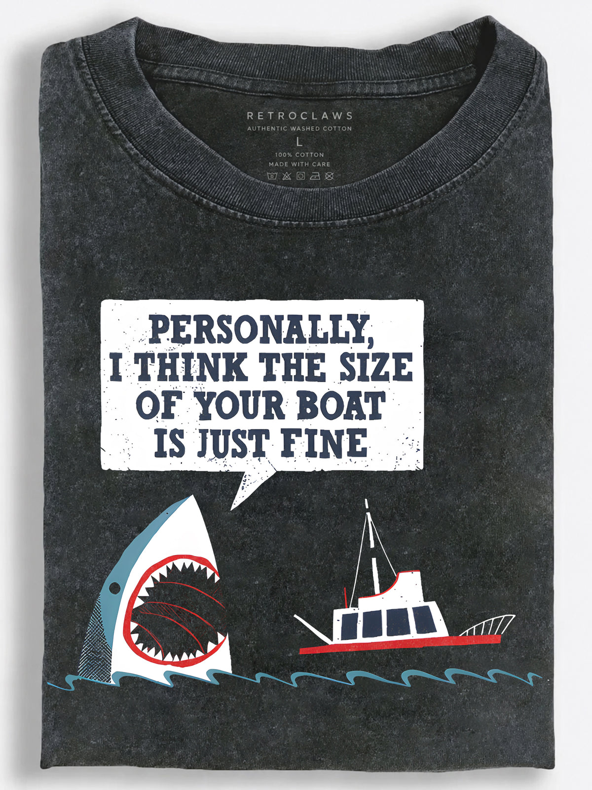 Funny Shark and Boat Quote Vintage Washed T-Shirt