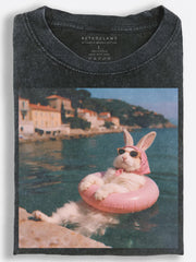 Cool Rabbit Relaxing on a Pink Pool Float Vintage Washed T-Shirt