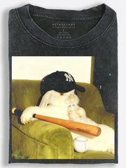 Baseball Rabbit Relaxing on a Sofa Vintage Washed T-Shirt