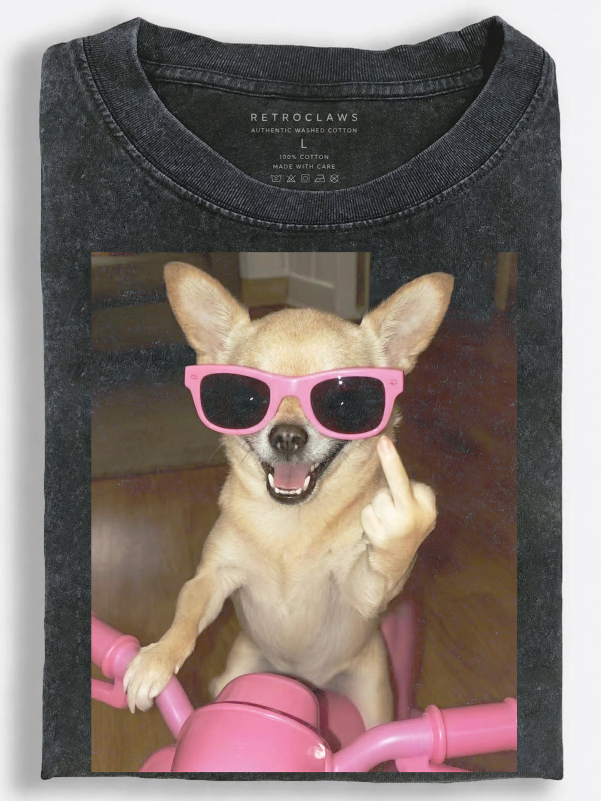 Sassy Chihuahua Riding a Pink Bike Vintage Washed T-Shirt
