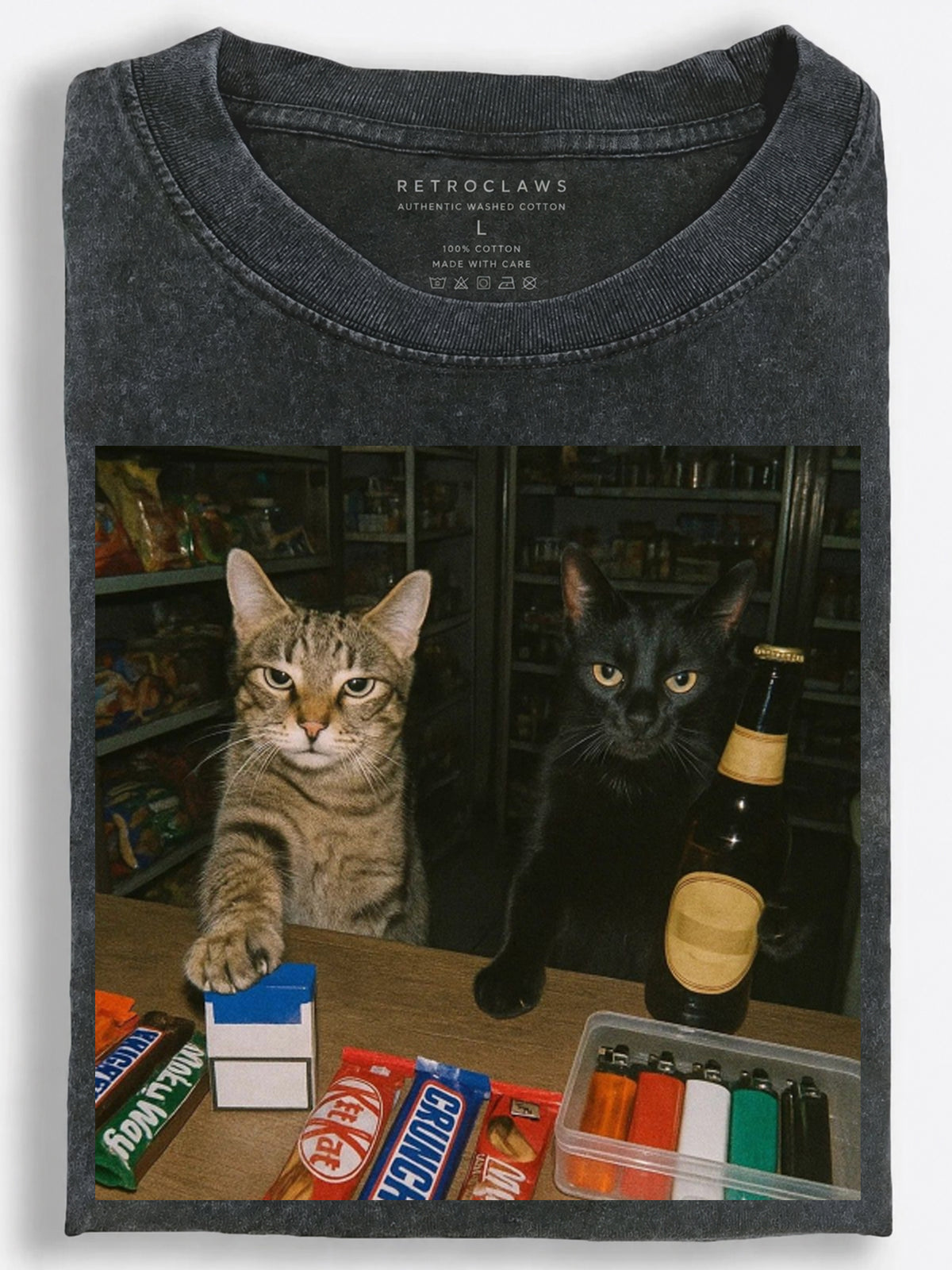 Cats Running a Late-Night Convenience Store Vintage Washed T-Shirt