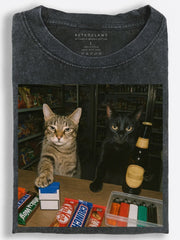 Cats Running a Late-Night Convenience Store Vintage Washed T-Shirt
