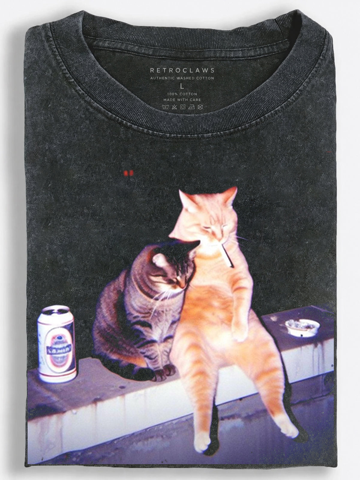 Two Cats Hanging Out After Dark Vintage Washed T-Shirt