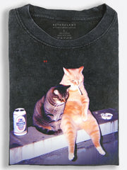Two Cats Hanging Out After Dark Vintage Washed T-Shirt