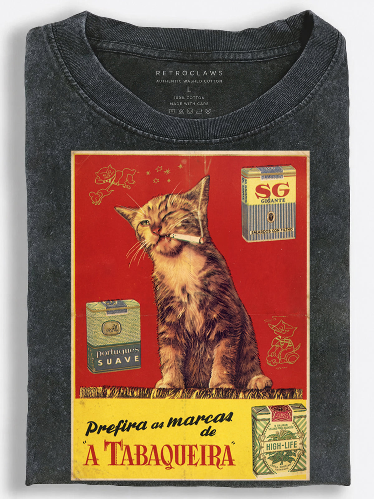 Smoking Cat Retro Tobacco Ad Vintage Washed T-Shirt