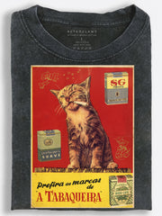 Smoking Cat Retro Tobacco Ad Vintage Washed T-Shirt