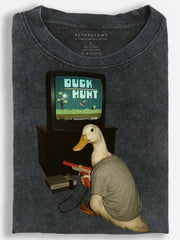 Duck Playing a Retro Shooting Game Vintage Washed T-Shirt