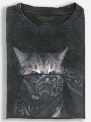 Mysterious Grunge Cat Hiding Behind a Paisley Bandana Vintage Washed T-Shirt