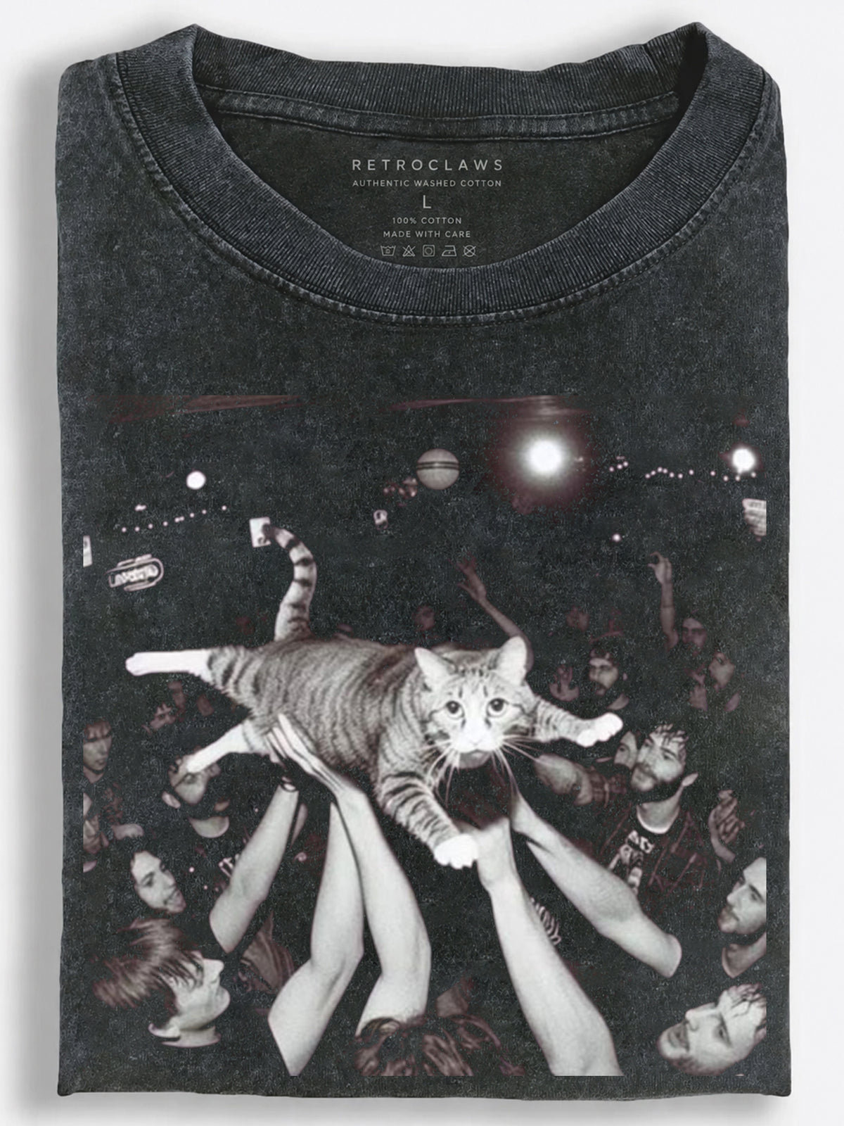 Underground Punk Cat Crowd-Surfing Through a Wild Concert Vintage Washed T-Shirt